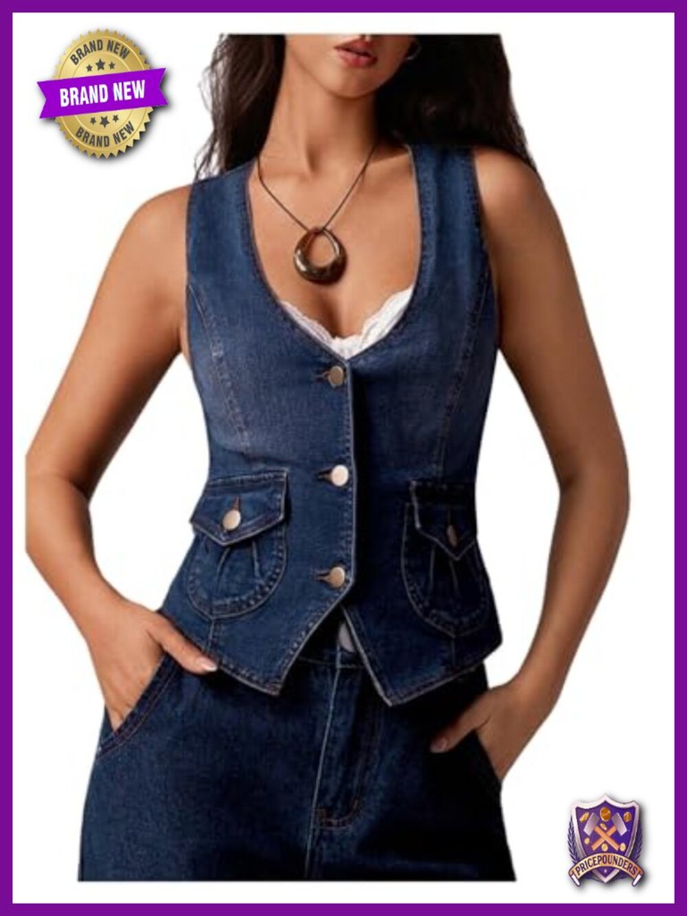 Western Denim Vest V Neck Button Down Sleeveless Jean Waistcoat